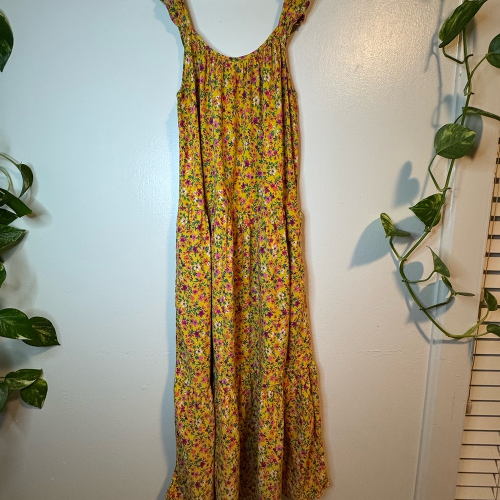Time and Tru Yellow Tie Front Ruffled Sundress